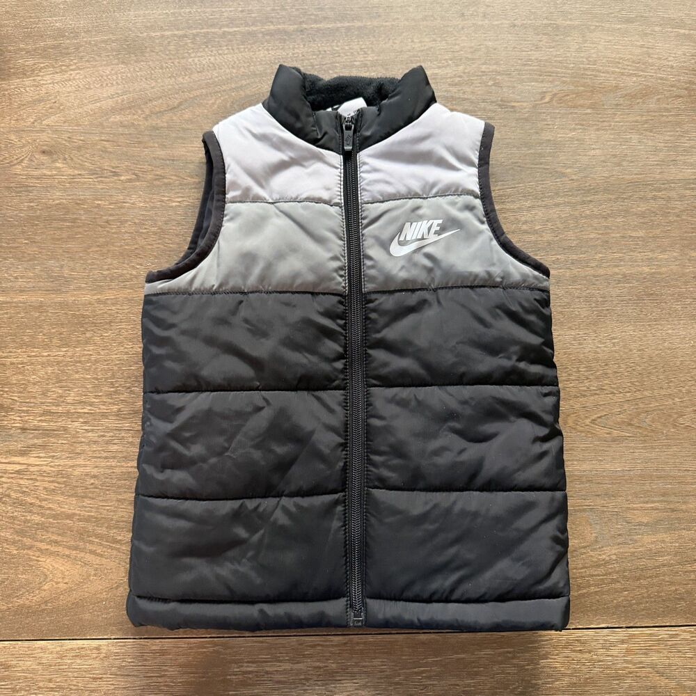 Nike Toddler Puffer Vest Black Full Zip Size XS 3-4Y Kids Boys Girls